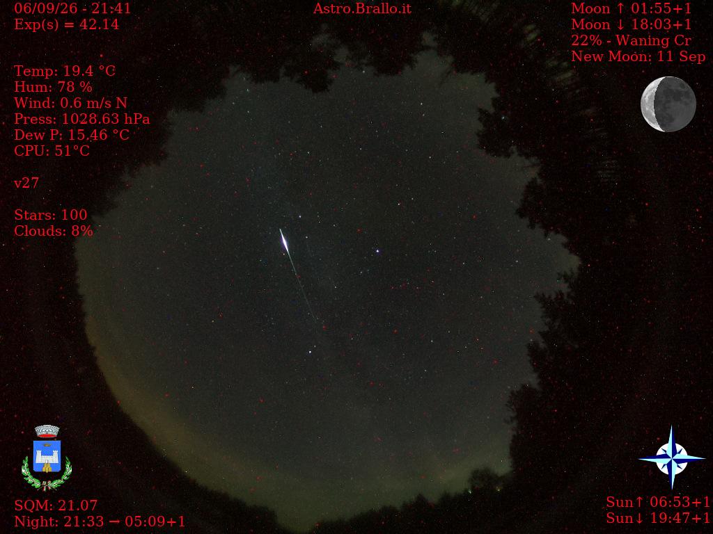 Un bolide ripreso dalla AllSkyCam di Brallo con frankAllSkyCam